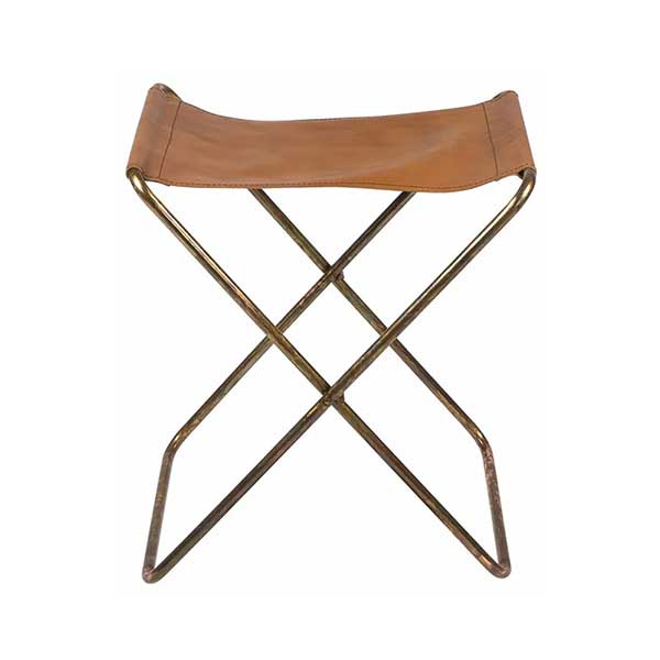 Broste Copenhagen - Tabouret pliant en cuir, Nola