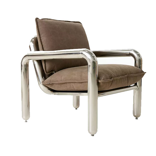 HKliving - Fauteuil en acier chromé et coton marron