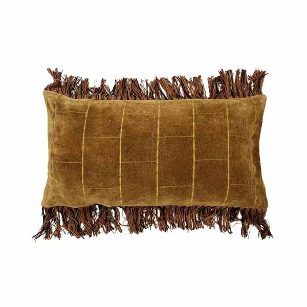 HK Living - Coussin en velours ocre à franges