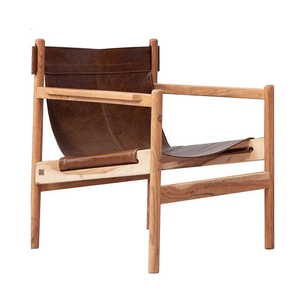 Be Pure Home - Fauteuil safari en cuir foncé et bois, Chill