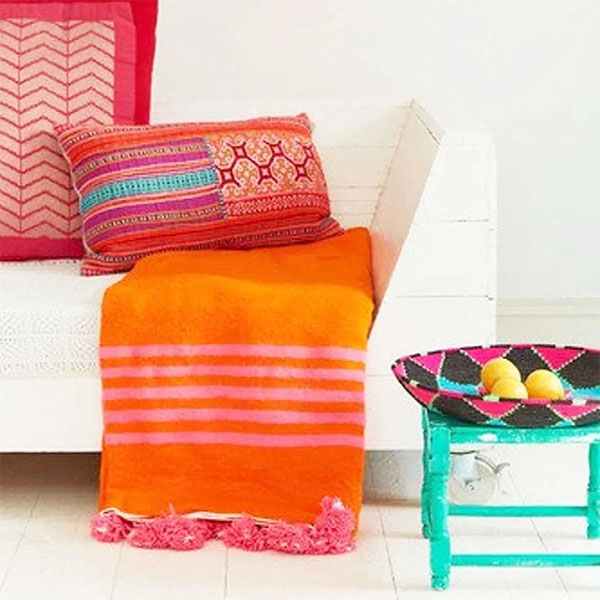 Marrakesh Decors sur Etsy - Jeté de lit orange en laine