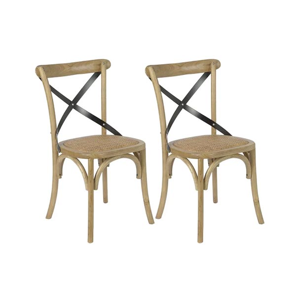 Hellin - Chaises en bois massif et métal, assise rotin, Bistrot