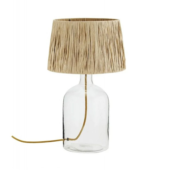 Madam Stoltz - Lampe de table en verre raphia naturel