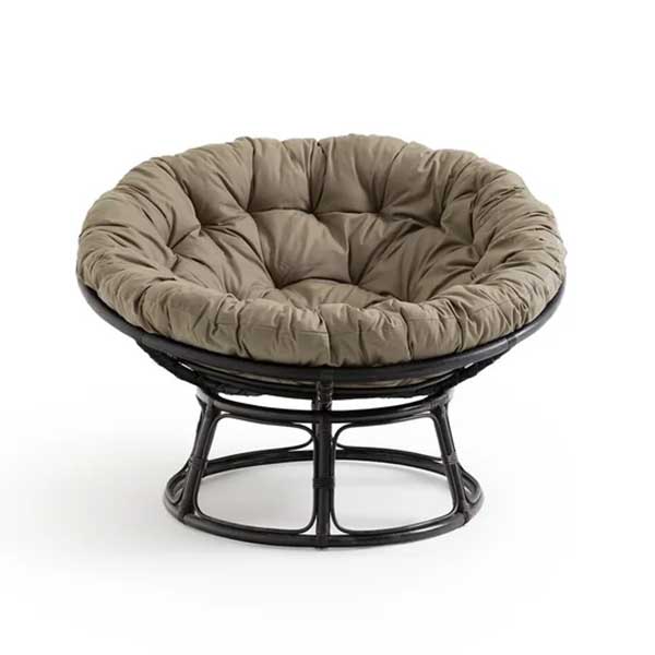 Ampm - Fauteuil papasan en rotin noir et kaki, Aranias