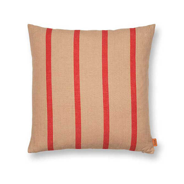 Ferm Living - Coussin en lin et coton à rayures beige et rouge