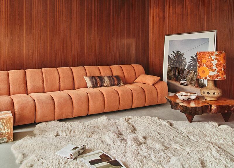 HK Living - Module de canapé central velours côtelé orange, Wave