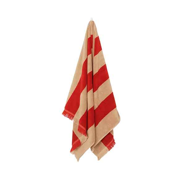 Ferm Living - Serviette de bain ayée rouge et beige, Alee