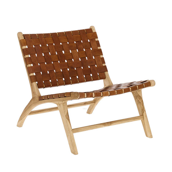 Kave Home - Fauteuil en bois et cuir, Campechuela