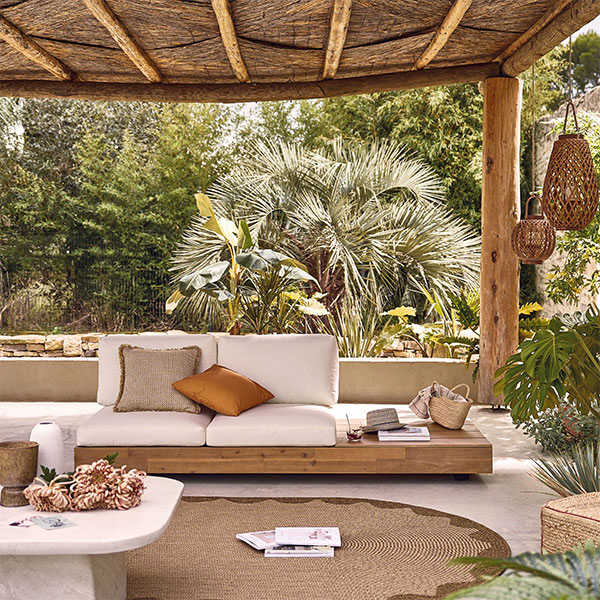 Maisons du Monde - Canapé de jardin modulable en acacia et toile recyclée, Bedia