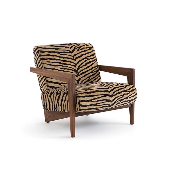 Ampm - Fauteuil noyer massif tissu imprimé animal, Izag