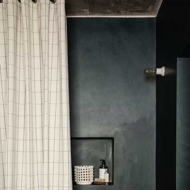 Ferm Living - Rideau de douche à carreaux en coton beige 160 x 205 cm, Chambray