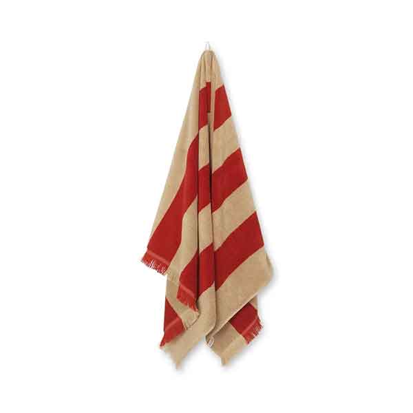 Ferm Living - Serviette de bain rayée rouge et beige, Alee