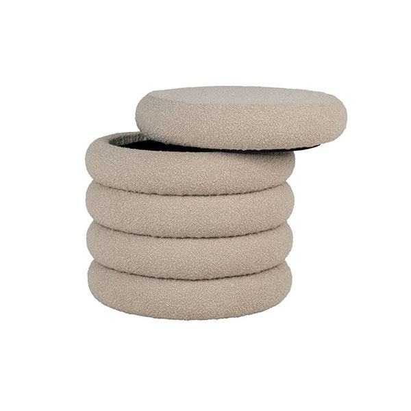 House Nordic - Pouf coffre rond en tissu bouclette, Brooklyn