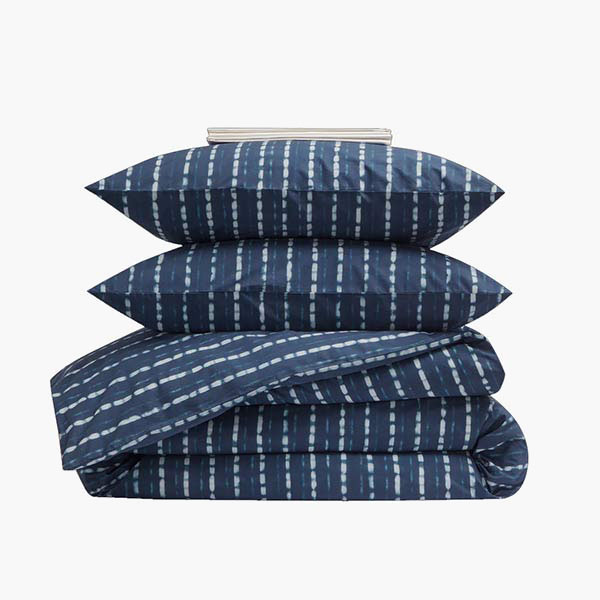 Bonsoirs - Parure en percale lavée, motif Rayure Désert Indigo