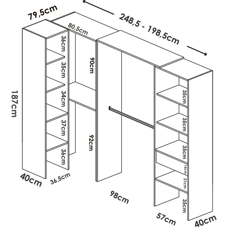 DMORA - Armoire Dacasuz, Structure pour dressing d'angle, décor - Plan