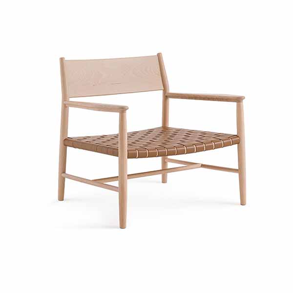 Ampm - Fauteuil hêtre massif et sangles cuir, Milda