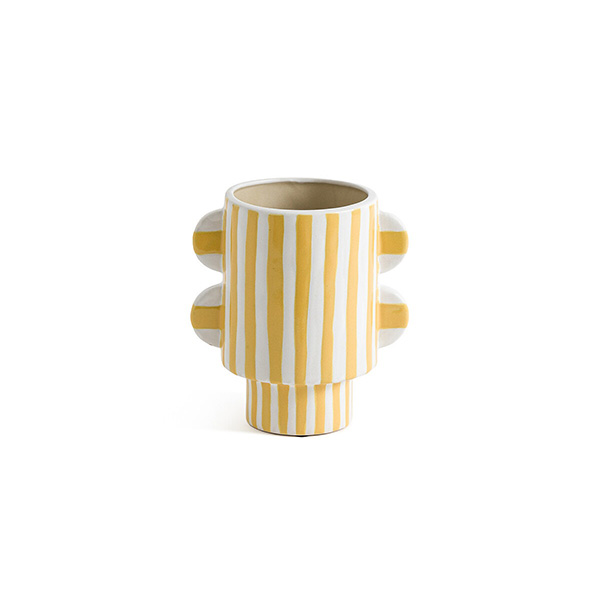 La Redoute Intérieurs - Vase en faïence rayé jaune et blanc, Drio