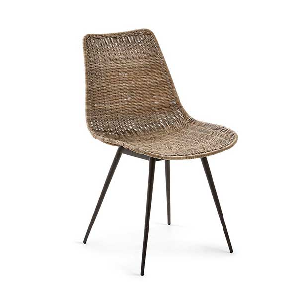 Kave Home - Chaise en rotin et pied acier noir, Equal