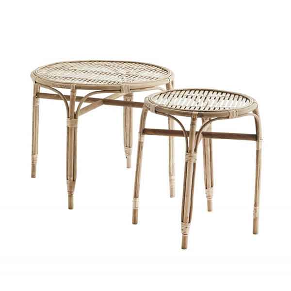 Madam Stoltz - Lot de deux tables d'appoint en rotin