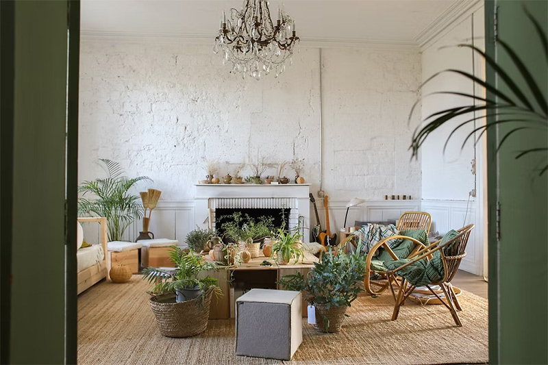 La déco bohème tropicale au château de Dirac