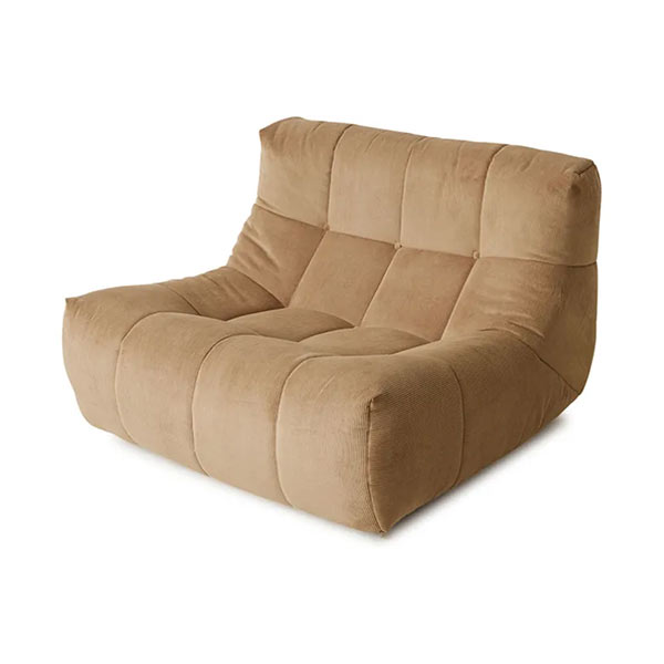 HKliving - Fauteuil lounge en velours côtelé marron clair, Lazy
