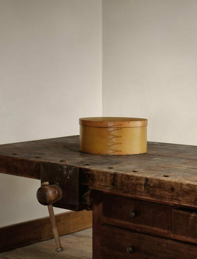 Oval box on a workbench, New Lebanon, NY, 2024