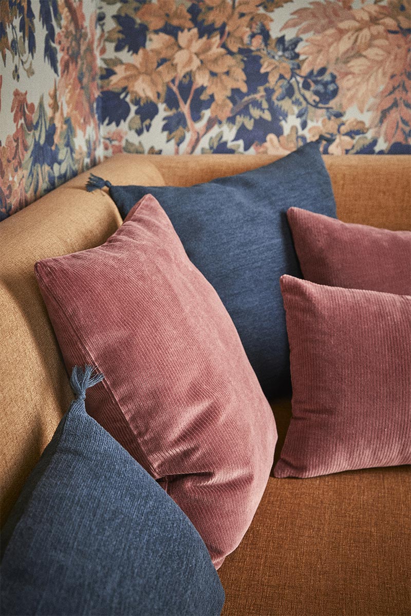 Cyrillus - Housse de coussin en coton chenille bleu