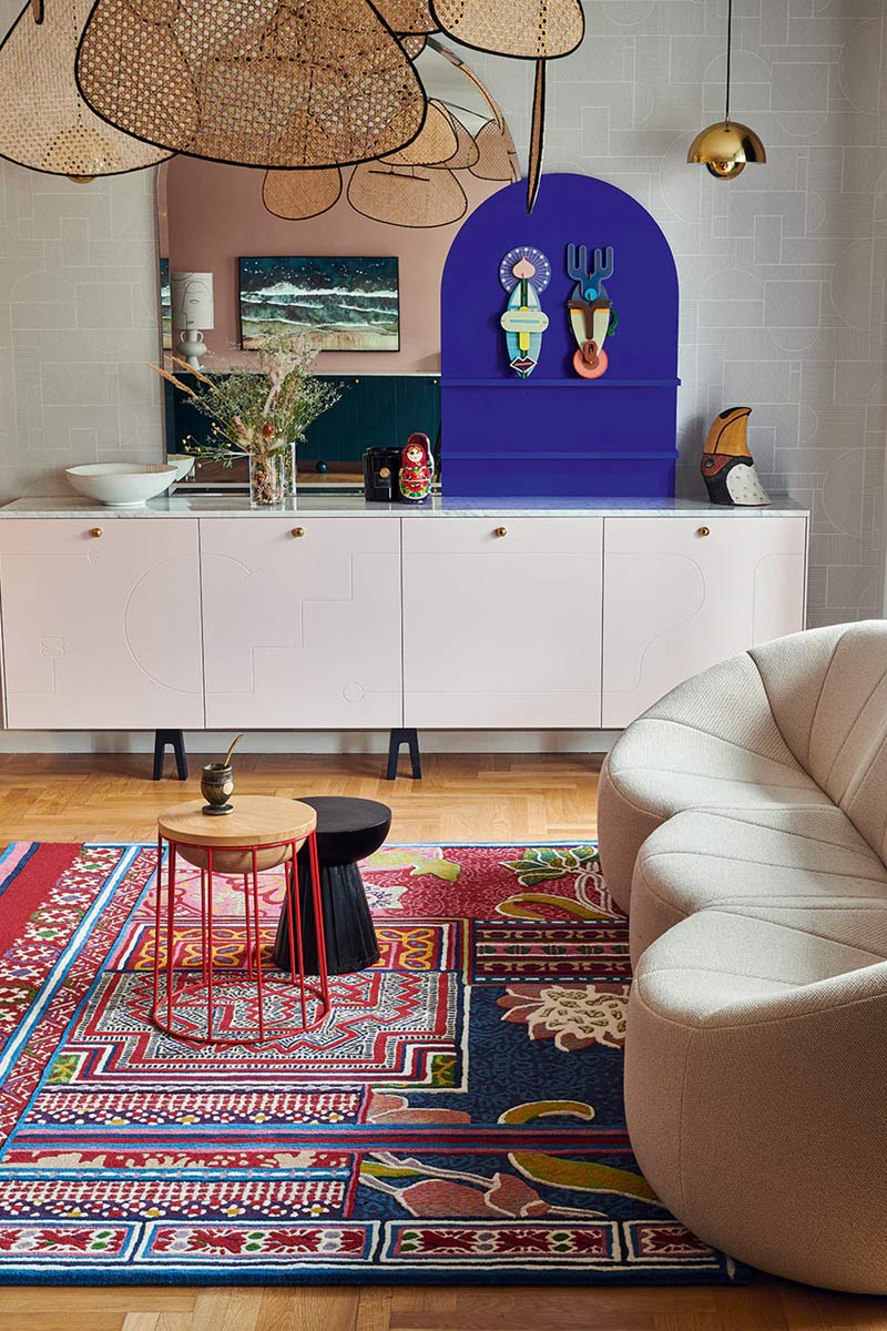 Toutelemonde Bochart - Tapis en laine viscose et tufté main, Baya Multi rouge - Design : Florence Bourel