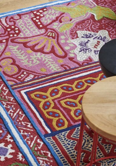Toutelemonde Bochart - Tapis en laine viscose et tufté main, Baya Multi rouge - Design : Florence Bourel