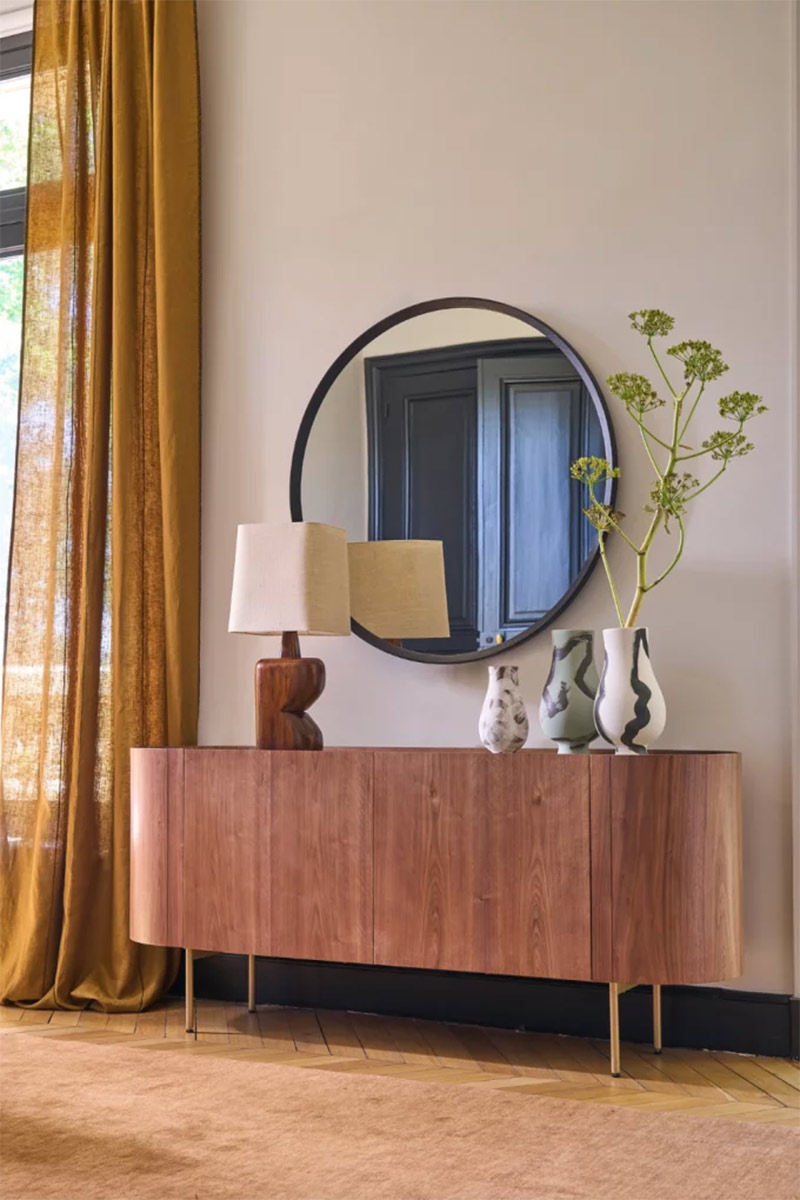 Ampm - Buffet enfilade noyer, plaqué et cuir Aslen