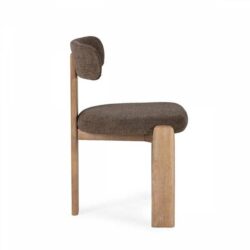 BOBO CHIC - Chaise en chêne massif et tissu texturé marron, Tanya