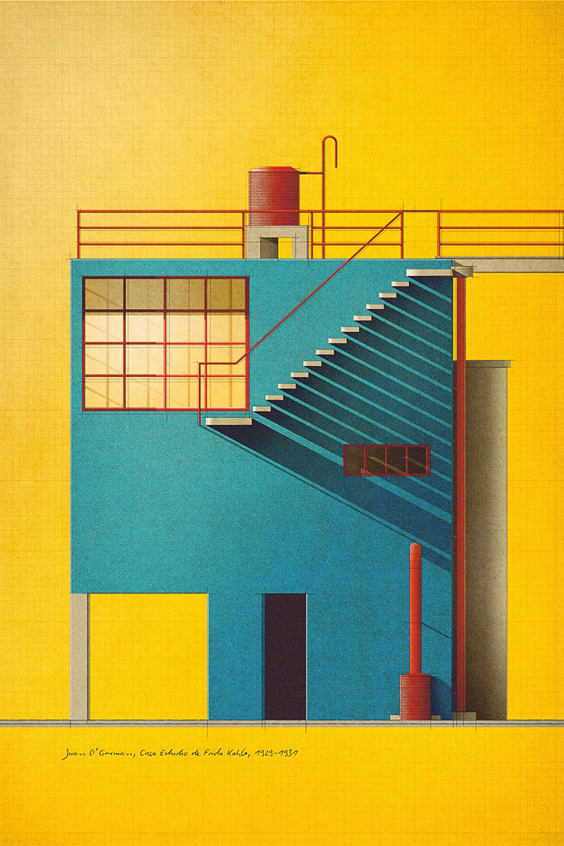 Studio Sander Patelski - Affiche Juan O’Gorman, Casa Estudio de Frida Kahlo, 1929-1931 Studio Sander Patelski - Affiche Juan O’Gorman, Casa Estudio de Frida Kahlo, 1929-1931