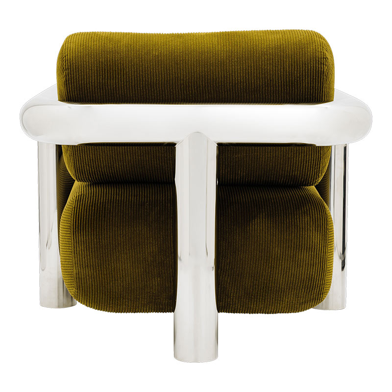 Gabrielle Paris - Fauteuil Claude en inox poli et velours côtelé vert DE DOS