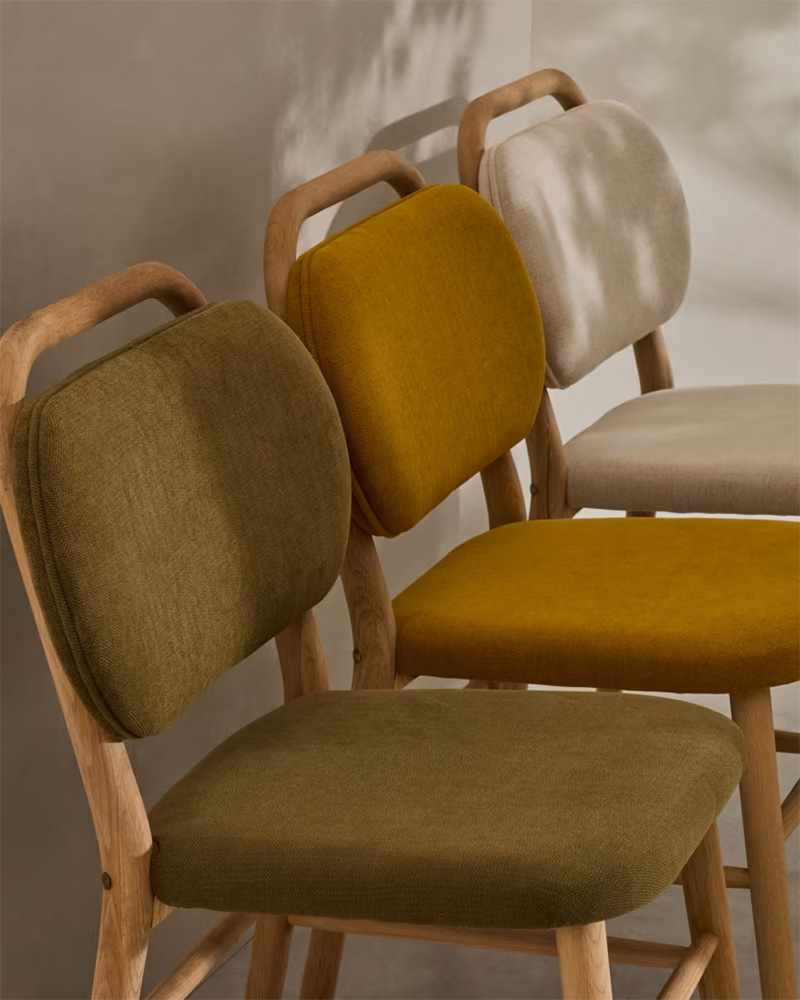 Kave Home - Chaise en chenille beige et bois de chêne, Helda