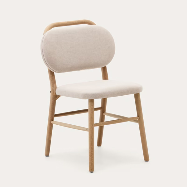 Kave Home - Chaise en chenille beige et bois de chêne, Helda
