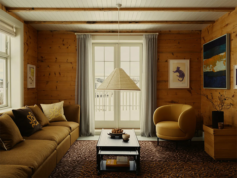 Un salon au décor nordique contemporain avec des meubles et des accessoires décos design