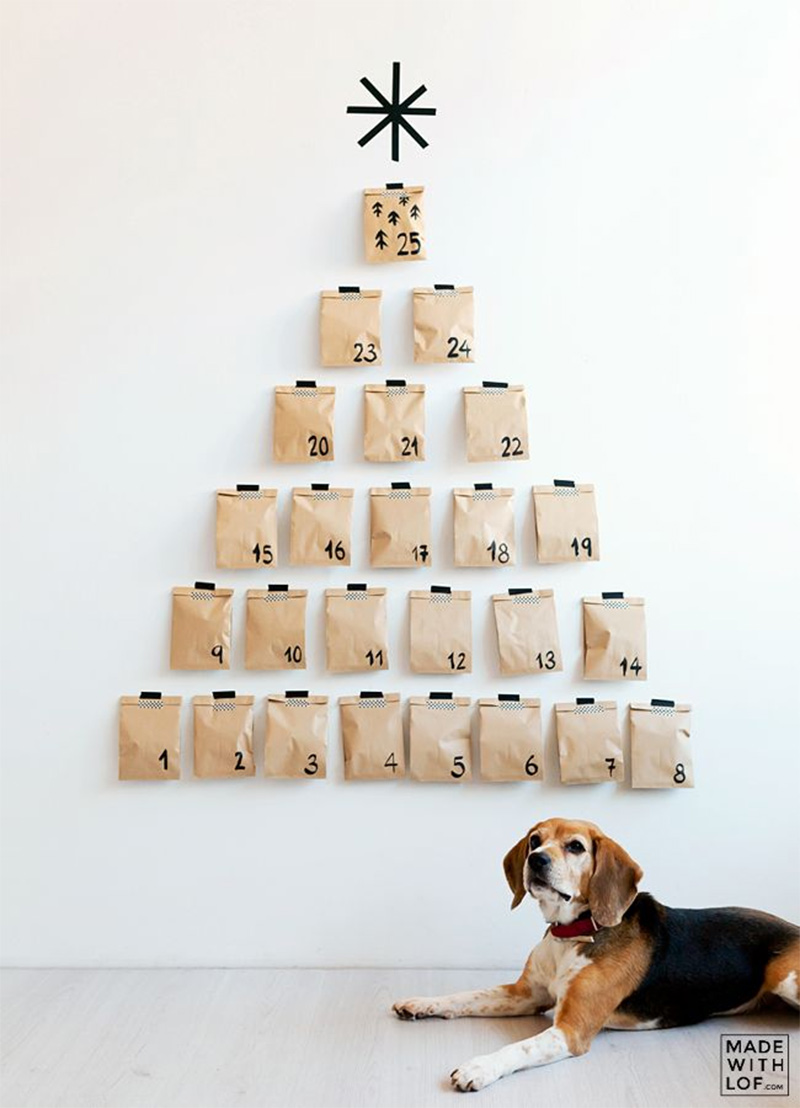 Calendrier de l'avent "sapin" composé de pochettes par madewithlof.com