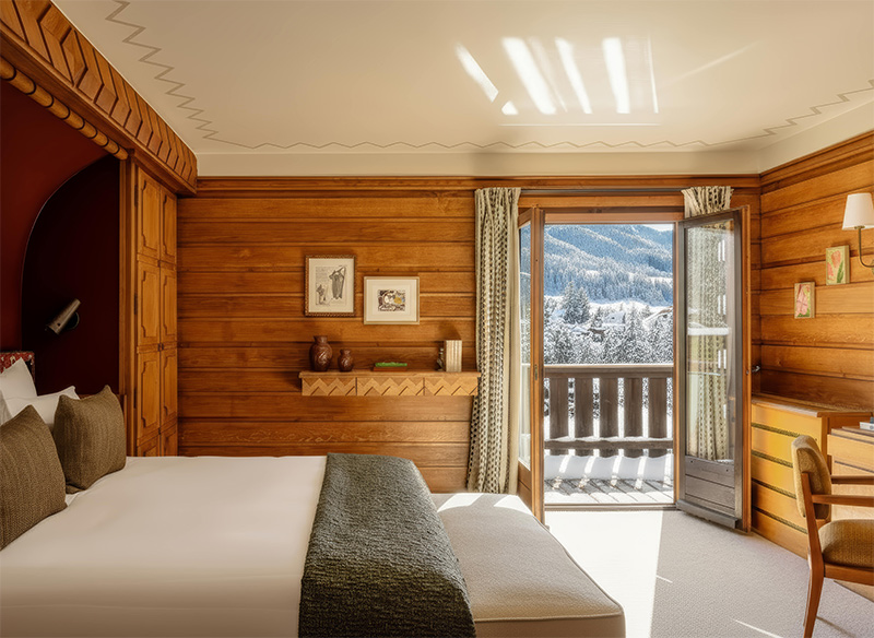 Iconic House, Le Sarto à Megève - Une chambre tout en boiserie d'origine