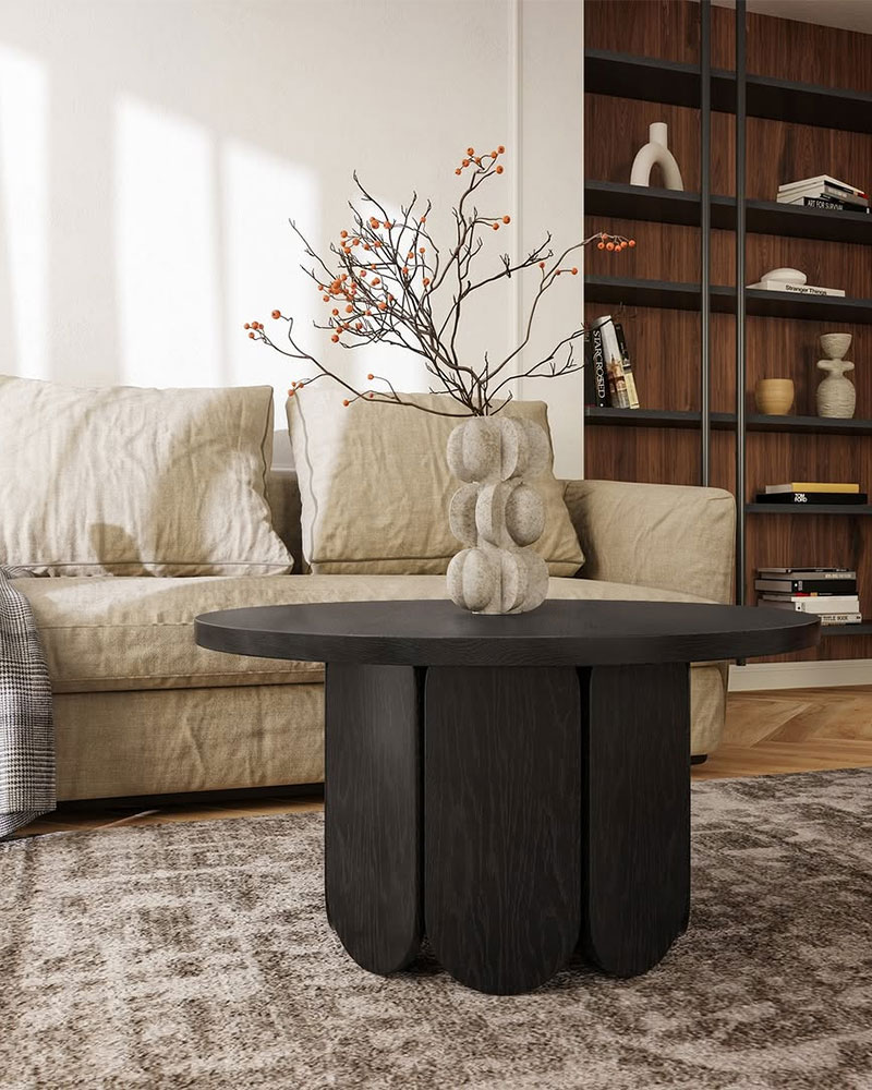 Un salon contemporain au décor inspiré de la philosophie wabi sabi