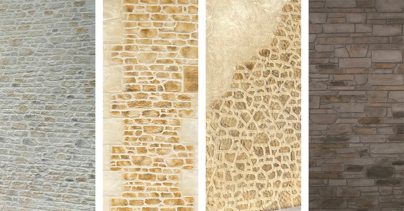 Différents murs en enduit apect pierre
