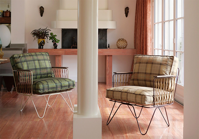 Honoré Déco : Fauteuil Croisette velours tartan