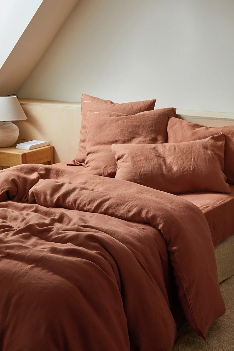 Parure Lin lavé français haut de gamme terracotta - Bonsoirs