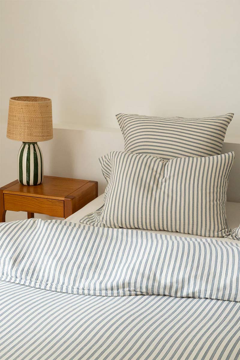 Parure Gaze de coton double épaisseur, rayures vintage bleu - Bonsoirs