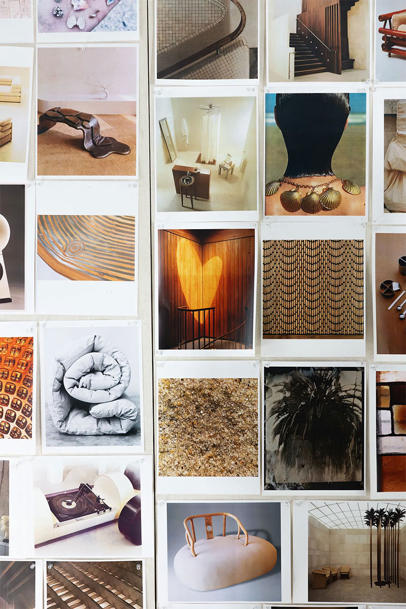 Création d'un moodboard mural par l'architecte d'intérieur Kelly Wearstler 
